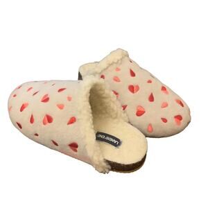 Lands' End Tossed Hearts Embroidered Cork Bottom Mules Slides Slipper Shoes sz 7